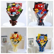 （現貨即取）Marvel漫威英雄公仔花束｜畢業花 Graduation Flower Spider-Man蜘蛛俠 Iron Man鐵甲奇俠 Captain America美國隊長 生日禮物 現貨