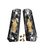 1911 Grips Full SizeBlack pearl with Gold Saint Jude Fits ColtKimberSpringfieldRemingtonRock IslandG