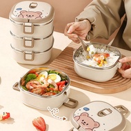 304 Stainless Steel Insulated Lunch Box with Spoon Stacked Bento Box Portable Cute Food Box Leak Pro