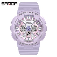 Sanda นาฬิกาแฟชั่นสตรีอินเทรนด์,นาฬิกาอิเล็กทรอนิกส์อเนกประสงค์สำหรับเล่นกีฬากลางแจ้งกันน้ำได้6068-9