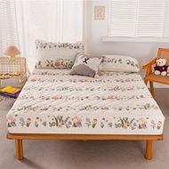 100% Waterproof Washed Cotton Printed Fitted Bed Sheet  Single / Super Single / Queen / King 4 Size Mattress Protector