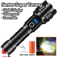 Anbolt Senter LED Super Terang Jarak Jauh 90000 lumens Zoomable Senter Tahan Lama Anti Air USB C Rec