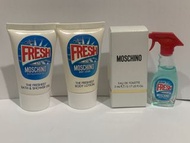 全新3件組「Moschino 清新女性淡香水5ml+沐浴露25ml+身體乳25ml」旅行組