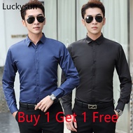 [Buy 1 Free 1] Black Shirt Men Korean Slim Fit Long Sleeve Office Shirt Plain White Formal Shirts S-