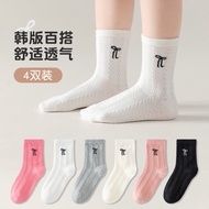 Bow Socks Breathable Sweat-Absorbent Cotton Socks Bow Socks Solid Color Socks Sweet Japanese Socks S