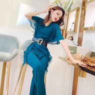 ChicFashionable Goddess Temperament Wide-Leg Jumpsuit Women's Summer2021New Chiffon Long Patchwork Jumpsuit Korean Style