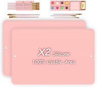 Marche Carlo Large Silicone Mats for Crafts with a Painting Box &amp; 10 Brushes | Craft Mat Kit with Cup for Kids Art, Paint &amp; Casting | Non-Stick, Water Proof &amp; Washable Crafting table Pad (Pink)