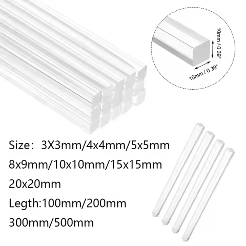 1-20pcs Acrylic Square Rods 3x3/4x4/5x5/6x6/8x8/10x10/15x15/20x20mm Length 100mm-500mm Acrylic Dowel