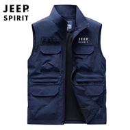 JEEP Jeep 2025เสื้อแจ็คเก็ตตกปลาผู้ชายเสื้อกั๊กอเนกประสงค์ใส่กลางแจ้งคอตั้งกันลมแห้งเร็วแห้งเร็ว