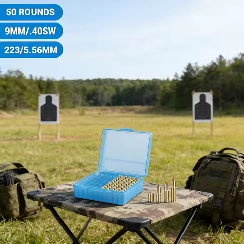 50/100 Rounds Tactical Bullet Box 9mm/.223/.38Super Pistol Rifle Ammo Carry Storage Box Flip-Top Bul