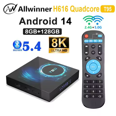 T95 Smart TV Box Android14 ATV Ultra HD 8K Allwinner H616 2.4G&5GWifi BT5.4 Google Media Player Quad