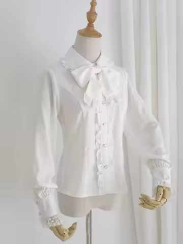 Lolita Style White Blouse Women's Clothing Long Sleeve Bow Sweet Shirts 2025 Korean Fashion Kawaii B