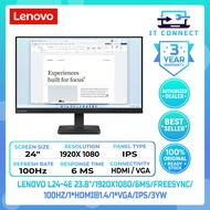 LENOVO L24-4E 23.8" Full HD Monitor 1920X1080 6MS 100HZ HDMI VGA Freesync IPS 3YW