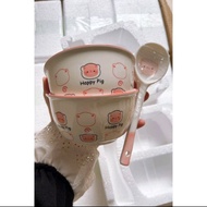 set bát sứ kèm thìa hình ngộ nghĩnh 2 bát 2 thìa