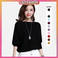 LFM_【READY STOCK】ST245 Women's Bat Sleeve Sweater Loose Solid Color Single Collar Sweater Knitted To