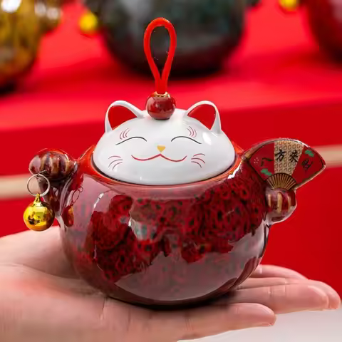 Lucky Cat Ceramic Tea Canister Cartoon Moisture Resistant Tea Sealed Jar Blessing Decorative Jar Tea