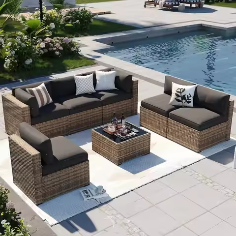 Aoxun Patio Furniture Sets, 7-Piece Outdoor Furniture with Thick Cushions, Wicker Conversation Set S