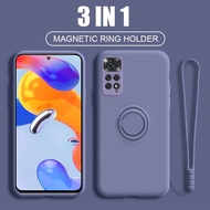 Xiaomi 13 Mi 12 Lite 12T 11T Redmi Note 12 Pro Plus + 5G 11 11S 12C Poco F4 GT M4 X4 Pro 5G Luxury Soft Liquid Silicone Case with Magnetic Ring Holder Free Lanyard Shockproof Cover