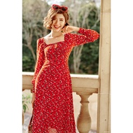 Pass Flat Dress Size S - Orange Dress with U Neck and Long Sleeves 5VA189CA