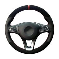 Car Steering Wheel Cover Black Red Marker Genuine Leather Suede For Mercedes-Benz C180 C200 W205 C30