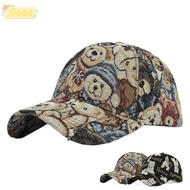 SEEO -Teens Caps, Bear Print Cotton Cute Bear Baseball Cap, Cartoon Little Bear Print Duckbill Cap
