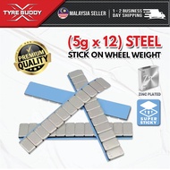 STEEL Adhesive Stick On Wheel Weight Strips (5Gx12); Wheel Balancing; Tyre; Tayar; Sticky; Heavy Duty
