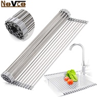 Novco Roll Up Dish Drying Rack Over Sink,  Small Multipurpose Kitchen Tools Stainless Steel Foldable Adjustable Dish Drainer for Fruits Vegetable Baby Bottle,Drying,Draining,Trivet( 3 Size)