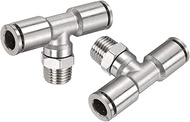 QUARKZMAN 2 Pieces Male Branch Tee 8 mm Pipe ID x 1/4 Inch PT Thread Push-to-Connect Fittings Pneuma