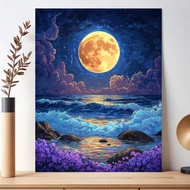 1pc Diy Painting By Numbers Kits For Adults Seaside Moon Wall Art Picture Acrylic Canvas Painting Fo