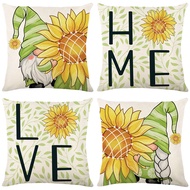 "Love Home" Sunflowers Pattern Pillow Cover 40x40/45x45/50x50/60x60cm Linen Throw Pillow Case