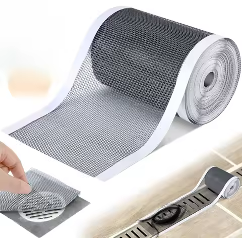 1 Roll 5m/196.85in Disposable Cuttable Bathroom Floor Drain Sticker Shower Sewer Mesh Filter Hair Ca