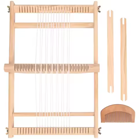 QJH Wooden Multi-Craft Weaving Loom 19.6'L X 15.3'W Warp ​Frame ​Loom Heddle Bar for Weave Board Wea