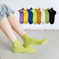 Floral Frilly Daisies Multi Solid Color Ankle Socks Women Girl 100 Cotton Cute Fresh School Best Black White Ruffle Anklet Socks