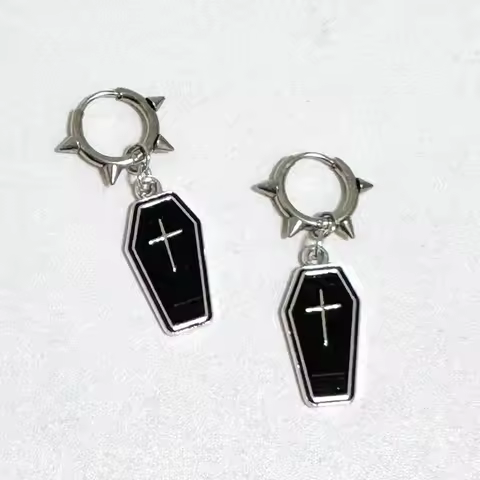 Goth Jewelry Coffin Cross Earrings for Women Punk Charms Rivet Hoop Earrings Grunge Rock Accessories