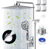 AMORIX Filtered Shower Head 12" Rain Shower Heads with Handheld Spray Combo 10 Settings Built-in 2 Power Wash, Dual Filter for Hard Water Rainfall Showerhead +12" Shower Ex