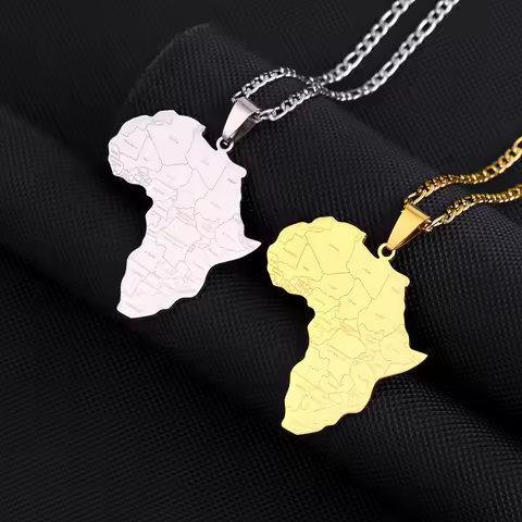 Titanium Steel Glossy Africa Nigeria Ghana Somalia Famous Ethnic Style Africa Map Country Names Pend