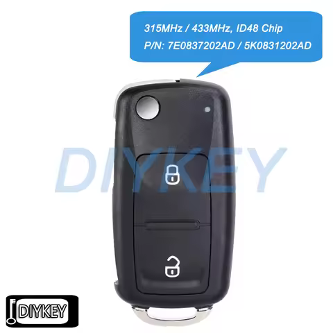 2 Buttons Flip Remote Key Fob 315MHz / 433MHz ID48 Chip for Volkswagen Amarok Transporter 2010-2016 