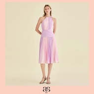 [asv ss25] Janet Halterneck Dress เดรสผู้หญิง คล้องคอ ผ้าชีฟองตัดต่อสลับสี จับจีบรูดช่วงคอ กระโปรงจั