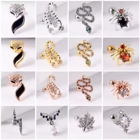 1PC 361L Surgical Steel Cz Ear Tragus Cartilage Crystal Lightning Snake Lobe Earrings Helix Earring 