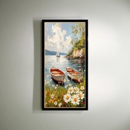 Wall decoration printed painting plus frame size 100x50cm picture 2 boats sampan installed
