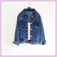 Korean Jumbo Oversized Denim Jacket for Women JeansWanita Qr119 Em84 Nola Ripped Jacket
