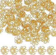 Beebeecraft 1 Box 200Pcs Filigree Bead Caps 18K Gold Plated Brass Hollow Flower Bead End Caps Spacers 6.5mm for Jewellery Making Hole: 1mm