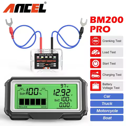 ANCEL BM200 PRO 12V LED Car Battery Tester Monitor Head-Up Display Waterproof SOH SOC Charging Batte