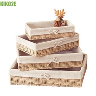 KIKO2E Cosmetics Storage Box, Save Space Bow Handmade Rattan Storage Baskets, Towel Basket with Line