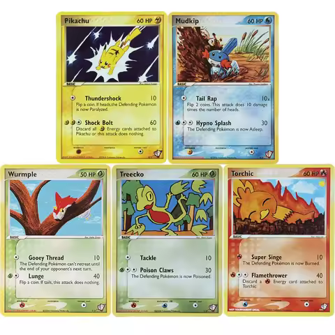 5Pcs/set Diy 2004 Pokemon WB! Poke Card Creator Pikachu Mudkip Torchic Wurmple Treecko PTCG Collecti