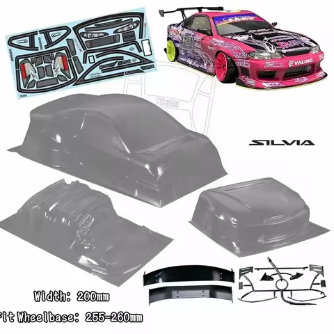 1/10 PC RC Silvia S15 JDM Wide Body Shell 200mm Width Lampshade Tail Transparent Shell Body For Turi