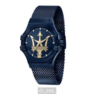MASERATI手錶 R8853108008 42mm寶藍六角形精鋼錶殼，寶藍色大三叉錶面，寶藍米蘭錶帶款 _廠商直送