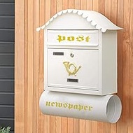 Creative Mailbox Metal Post Box Large Capacity Home Drop Box with Newspaper Roll Bucket Parcel Box W