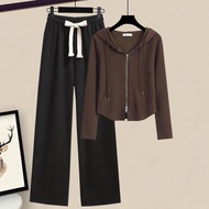 Autumn Leisure Hooded Zipper Set - Slim Fit Casual Wear for Women