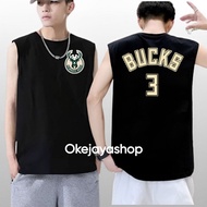 Okejayashop Men's Lekbong T-Shirt NBA Bucks 3 Logo Men's Sleeveless Top Latest Singlet